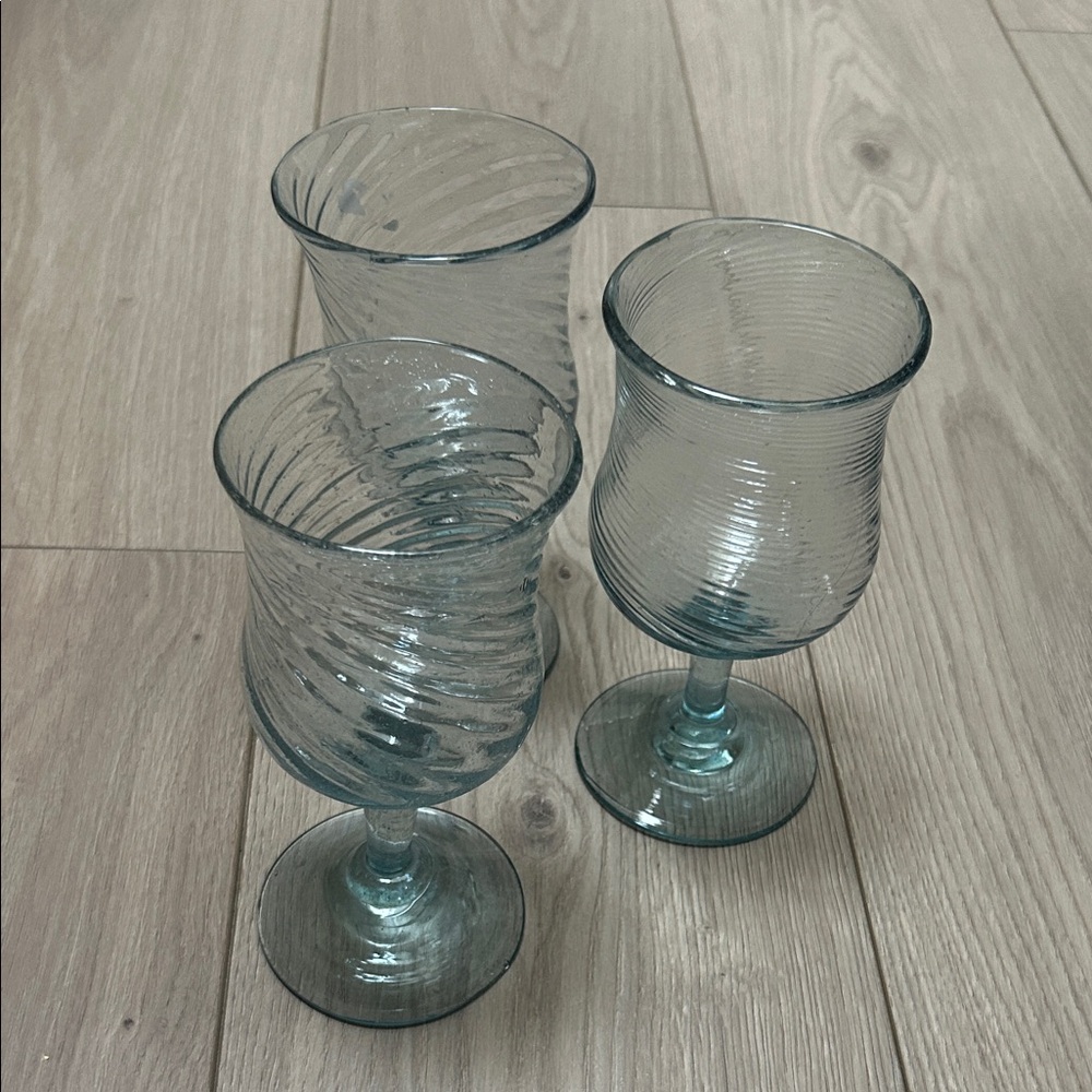 Blue Swirl handmade Glass Wine Goblets - Set of 3